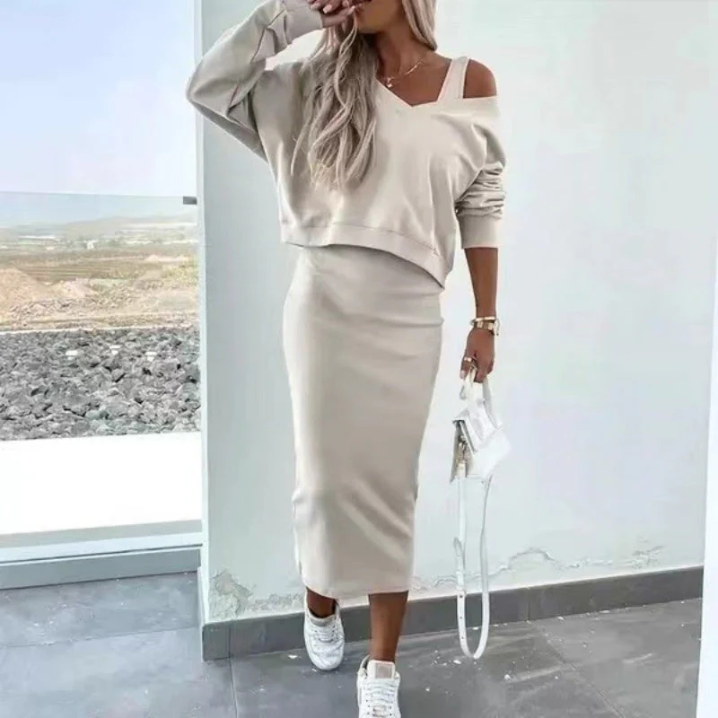 2-Teiliges Damen Set - Stilvolles Kleid & Bequemer Pullover für Jeden Anlass - Image 8