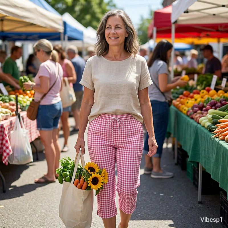 Emma — Karierte Baumwoll-Caprihose | 50% RABATT