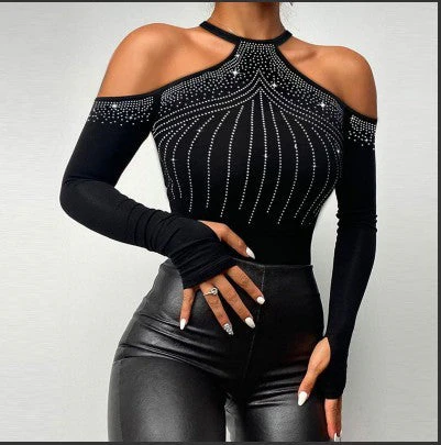 Heidi — Damen Schwarzes Top mit asymmetrischen Cutouts und Spitzenärmeln - Image 29