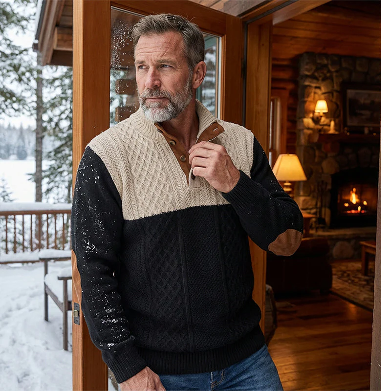 Heiss – Herrenpullover mit Knopfleiste und Farbblockdesign - Image 11