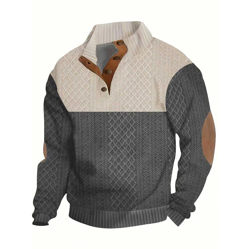 Heiss – Herrenpullover mit Knopfleiste und Farbblockdesign - Image 3