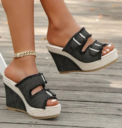 Lana – Atmungsaktive Denim Plateau-Sandalen mit 10 cm Absatz - Image 12