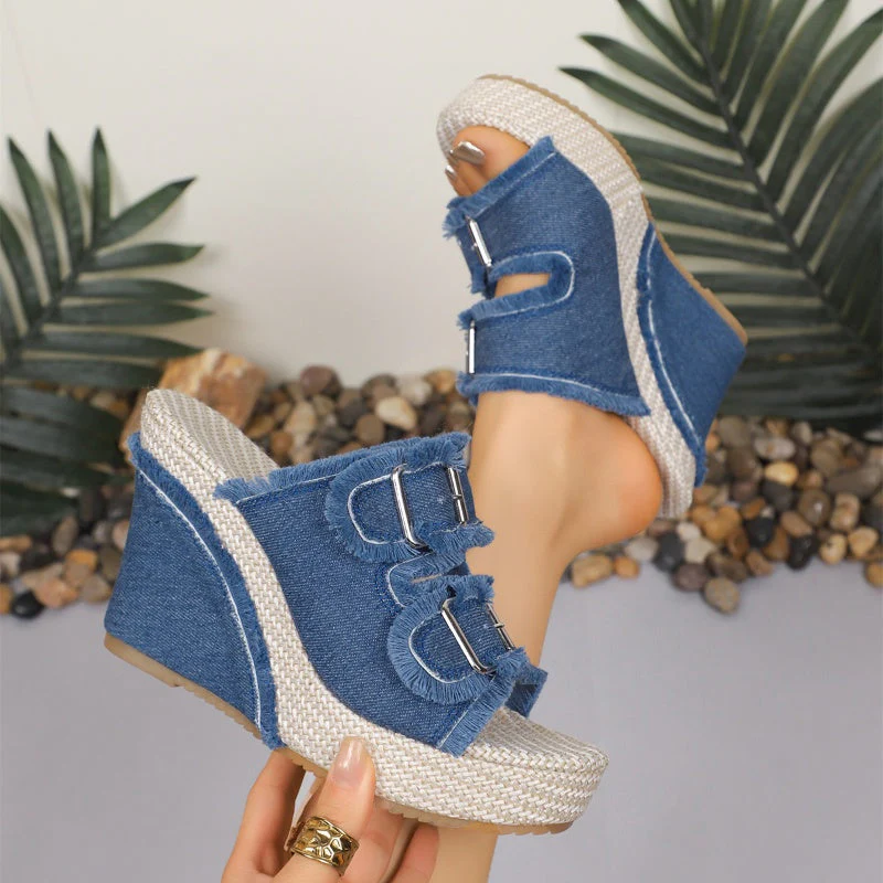 Lana – Atmungsaktive Denim Plateau-Sandalen mit 10 cm Absatz - Image 2