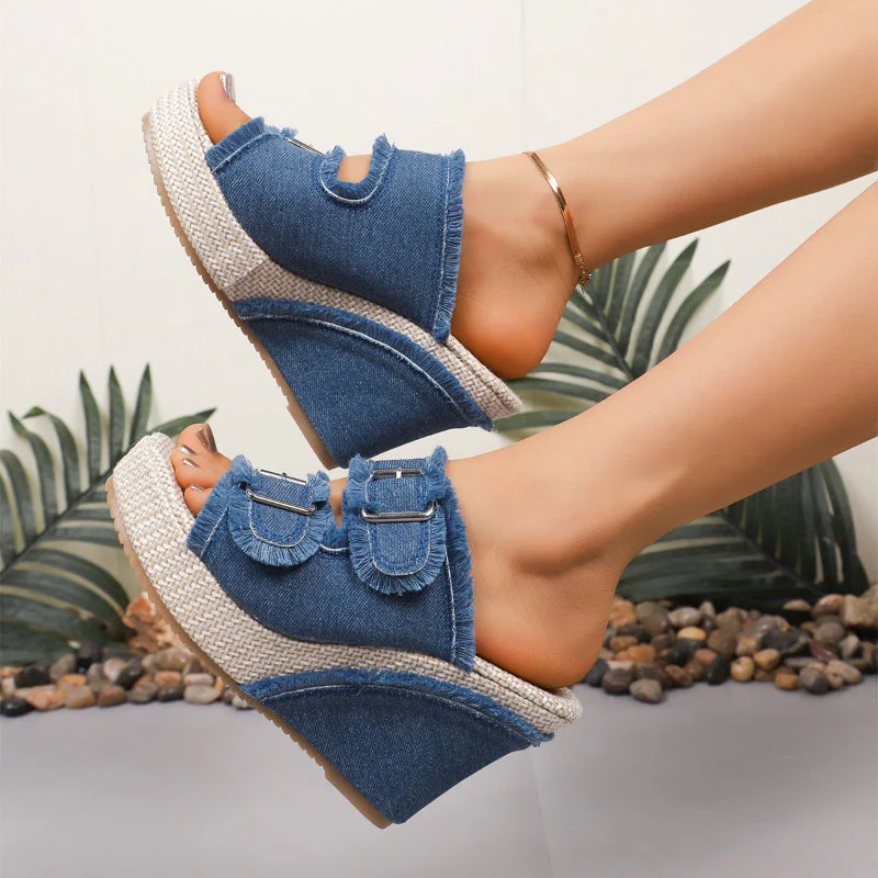 Lana – Atmungsaktive Denim Plateau-Sandalen mit 10 cm Absatz - Image 3