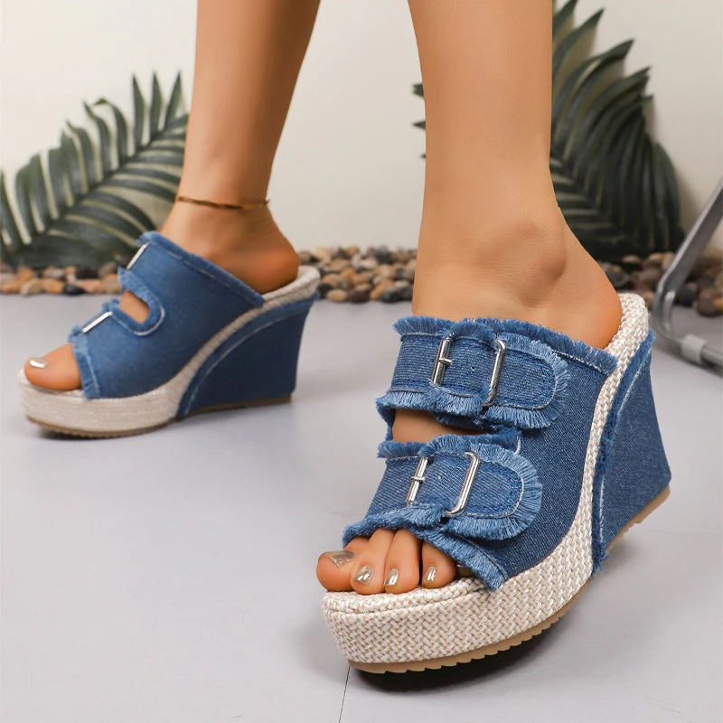 Lana – Atmungsaktive Denim Plateau-Sandalen mit 10 cm Absatz - Image 4
