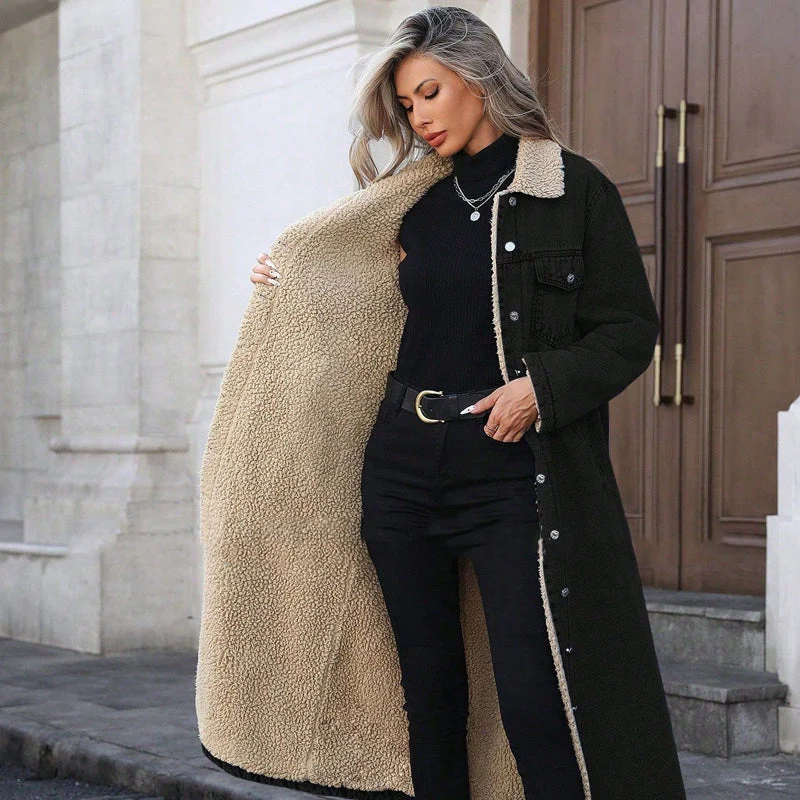 Lans – Warme Lange Gefütterte Jeansjacke für Damen - Image 14