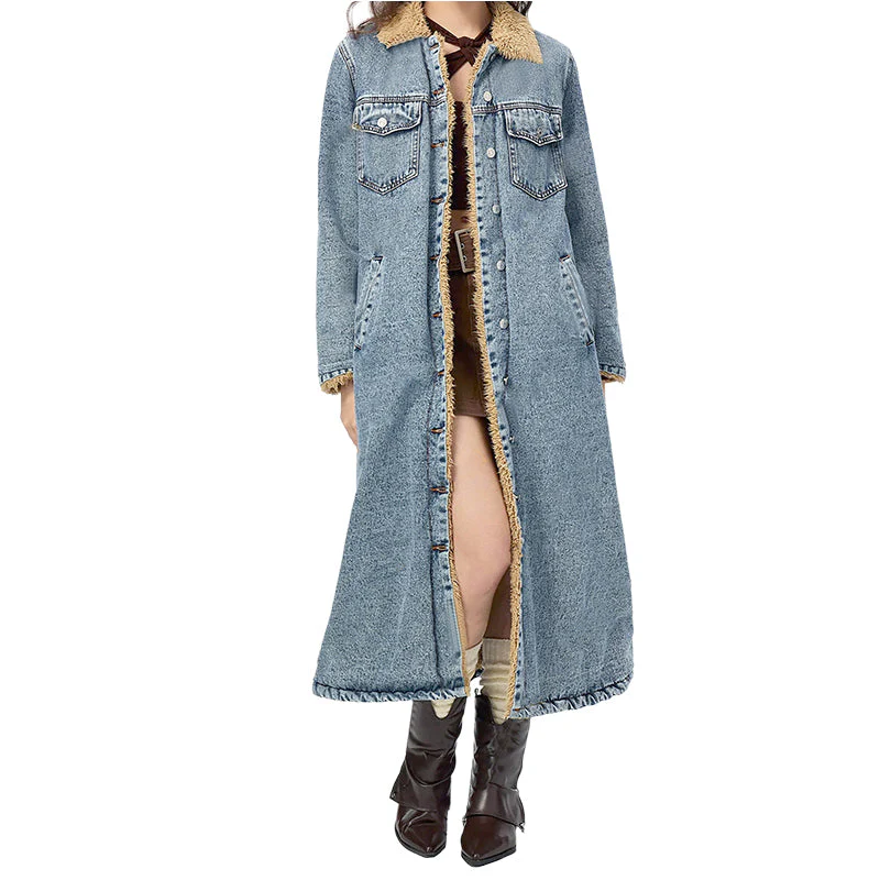 Lans – Warme Lange Gefütterte Jeansjacke für Damen - Image 2