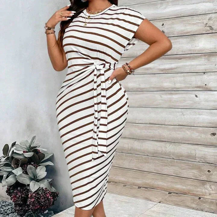 Leoparden-gestreiftes Maxikleid mit Farbblock und verstellbarer Taille - Image 9