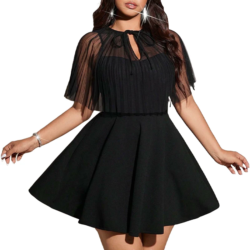 Maribel — Plus-Size Elegantes A-Linien Cape-Kleid in Schwarz - Image 2