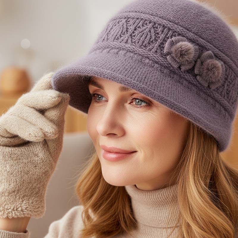 Sophia – Damen-Plüsch-Wintermütze mit Blumenakzenten - Image 8